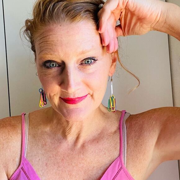 Handmade funky Earring, Colorful, Bright pierced - Picture 3 of 4